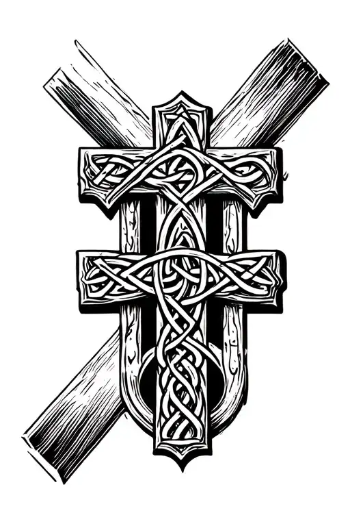 Simple Christian Cross With Celtic Symbol Engraving Inside It