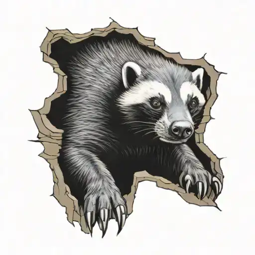 Honey Badger Coming Out Of A Dark Hole