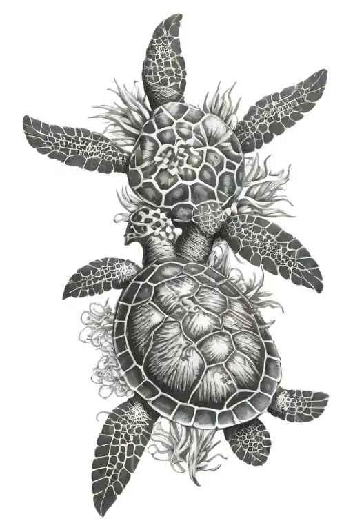 Ocean Palm Tree Coral Sea Turtle