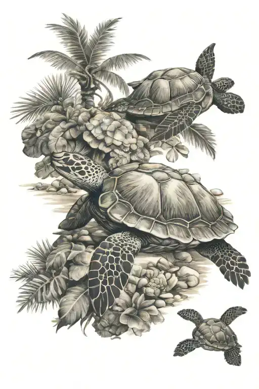 Ocean Palm Trees Coral Sea Turtle