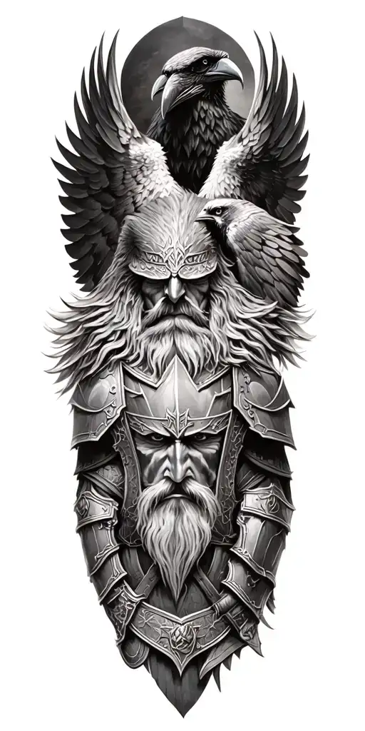 Odin Accompanied By His Raven's Emblazoned On Medievil Armor