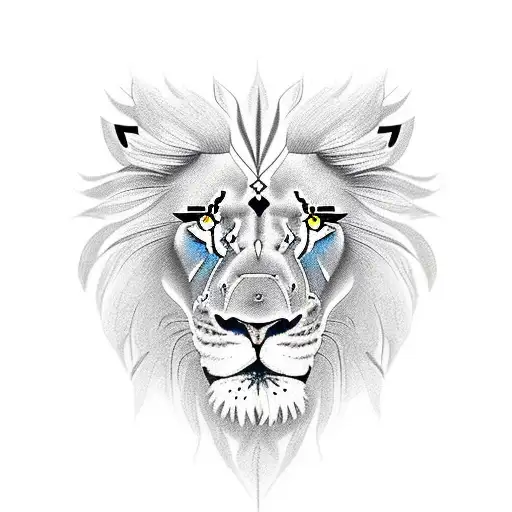 Lion Head Black White With Blue Eyes