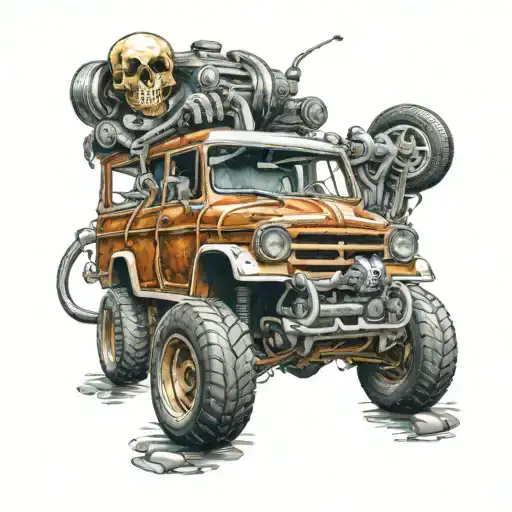 Skull Auto Mechanic Driving An Suv