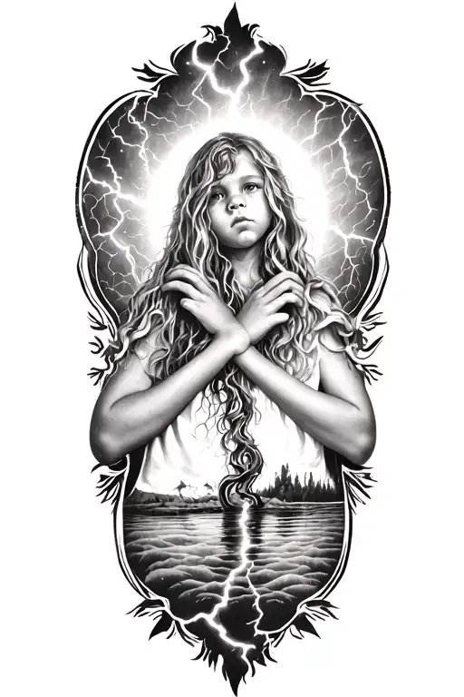 Childs And Lightining Storm And Belt And Nature