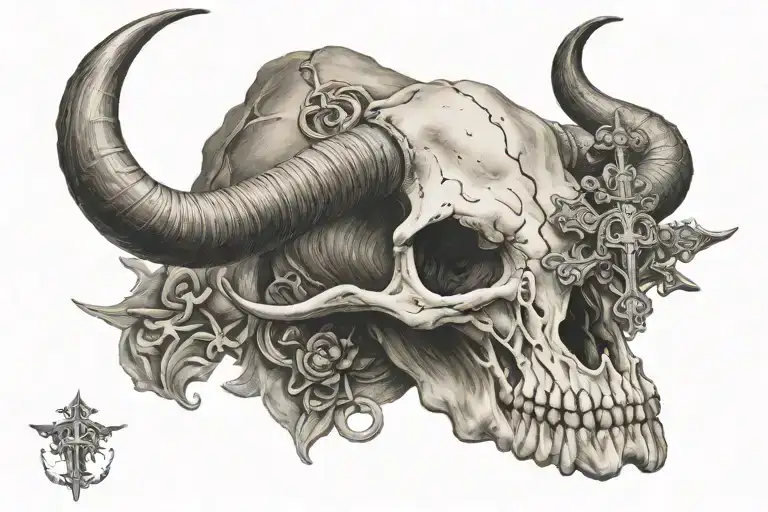 Texas Long Horn Skull With Cross