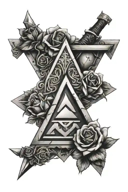 Valknut And Rose And Sword Piercing