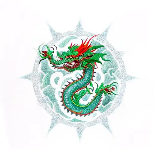 Chinese Green Dragon With Orion Star Pattern