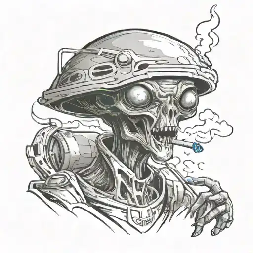 Realistic Alien Smoking A Joint In A Spaceship
