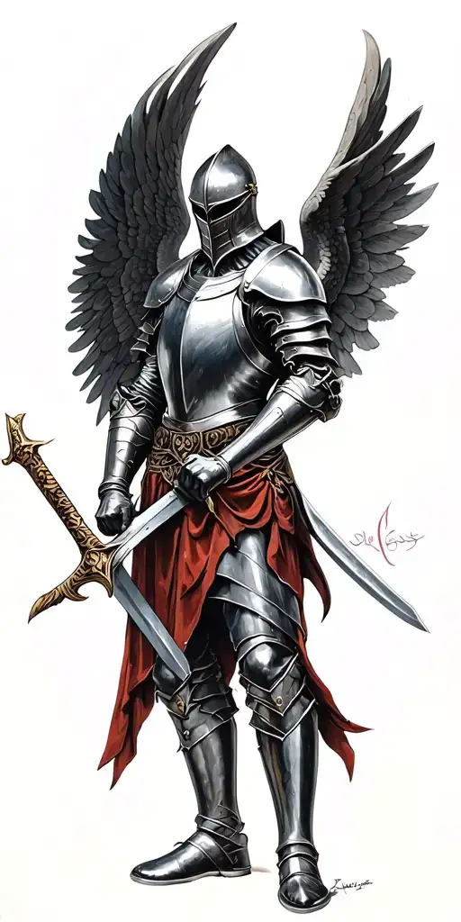 Knight In Armor Holding Sword With Wings