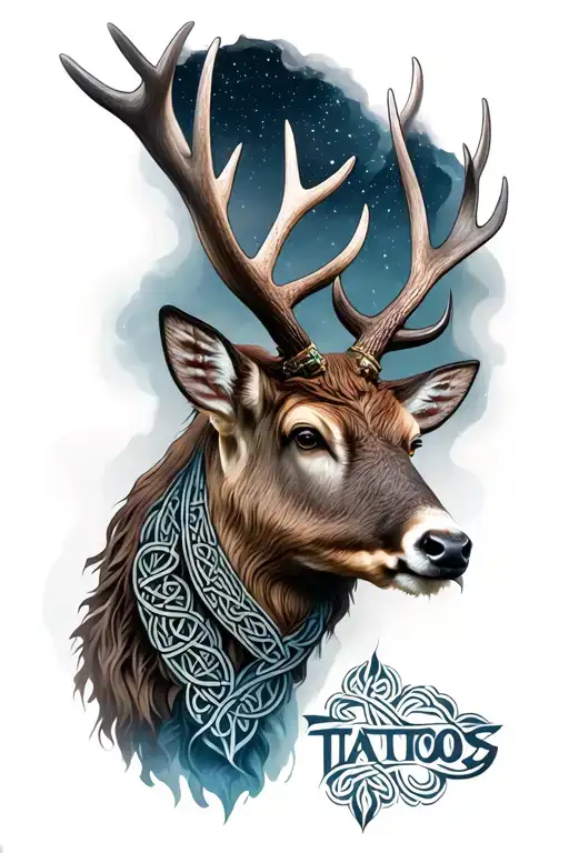 Celtic Stag Head Night Sky Filled