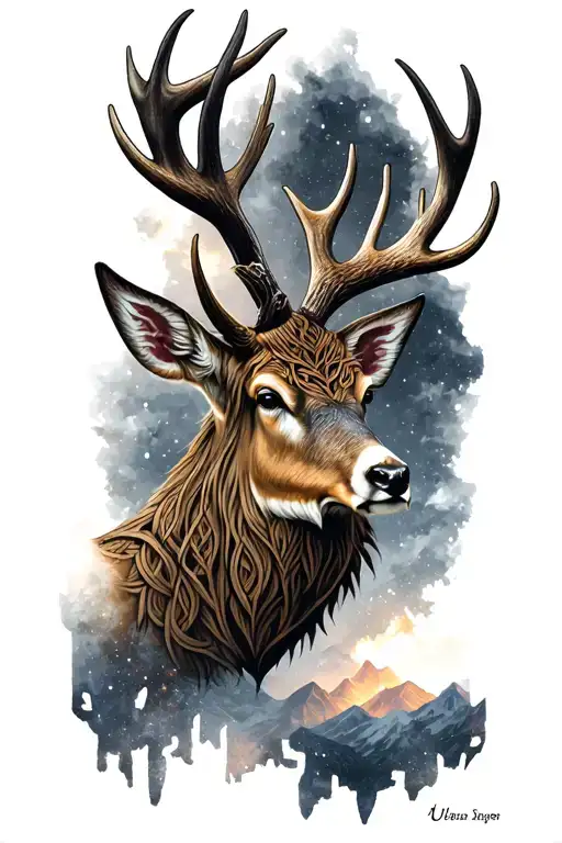 Celtic Stag Head Night Sky Filled Sinister