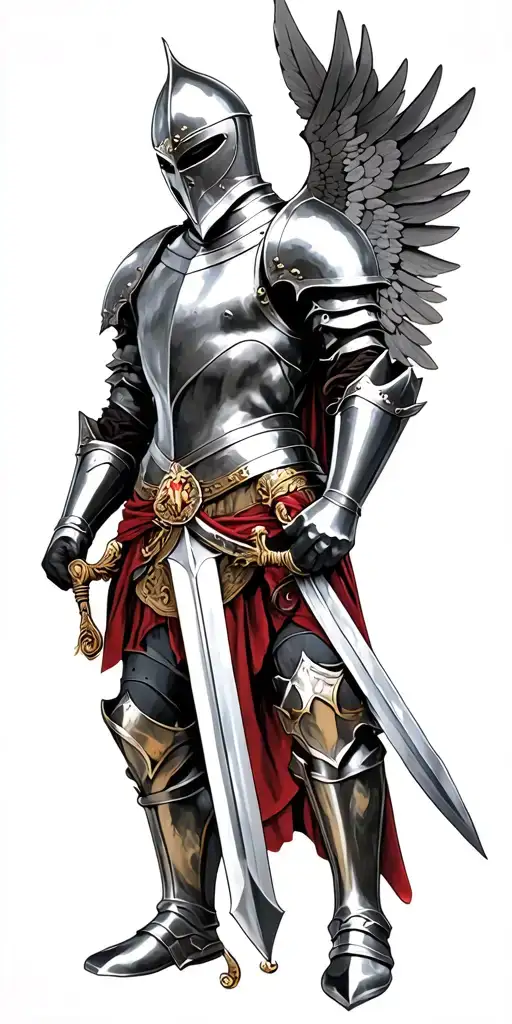 Knight In Armor With Wings Holding Sword