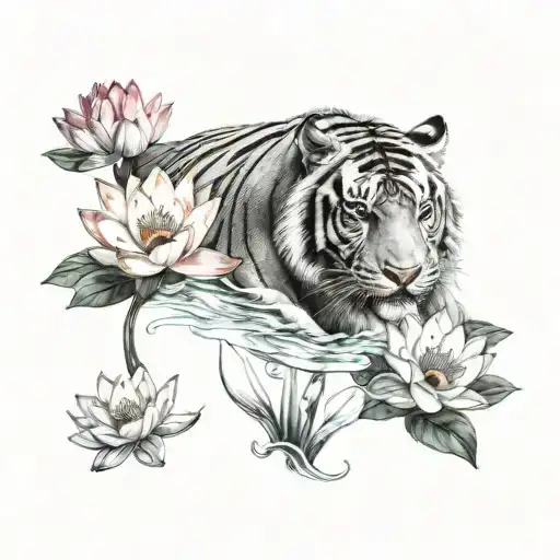 Tiger And Water Lily Flower