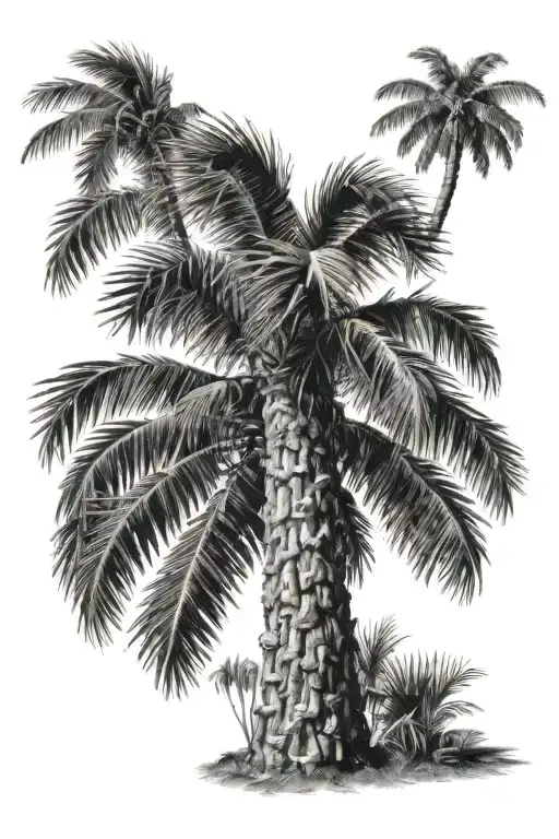 Palm Tree With Wttwel On The Trunk
