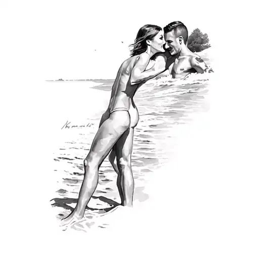 A Man And A Woman On A Beach