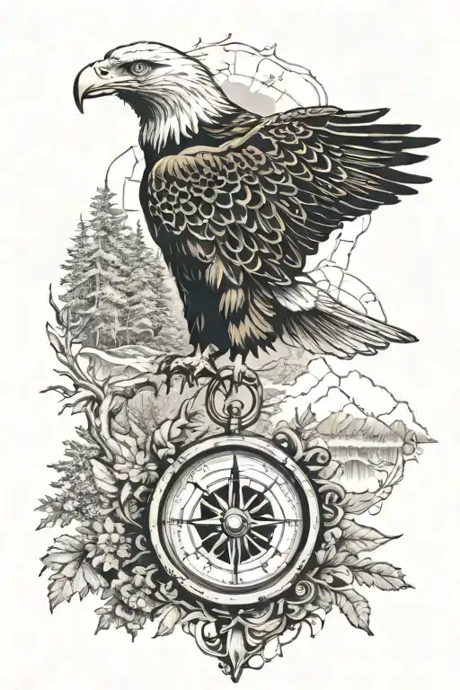 Eagle And Compass With Forest Scenery