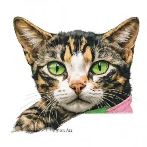 Girl Calico Cat With Green Eyes Named Sophie With A Pink Collar