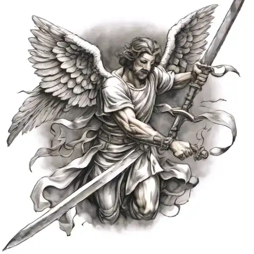 Angel Gabriel Fighting With Swords