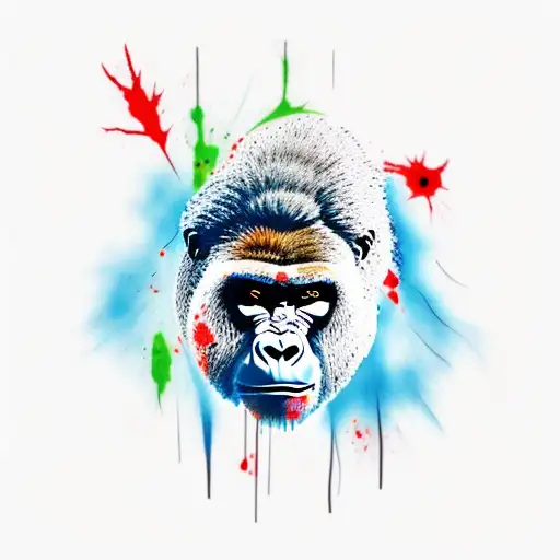 Gorilla Fighting Lion With Blood Splatter