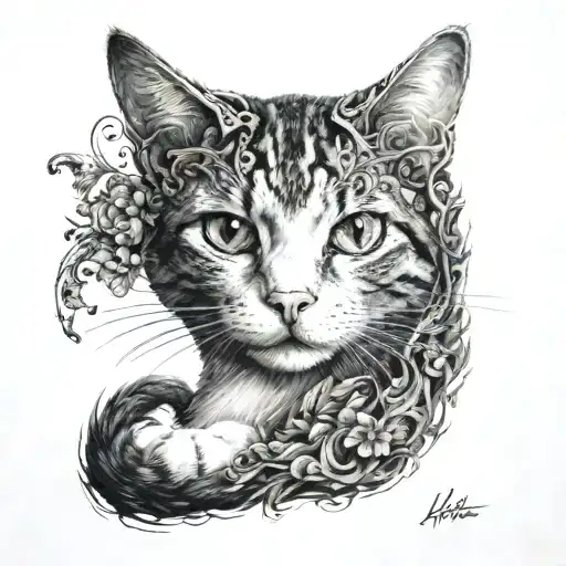 A Realistic Portrait Of A Cat With A Fantastical Creature Hidden Within Its Fur