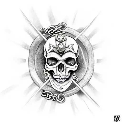 Skull With Chains And Pistons