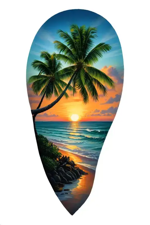 Dual Palm Tree Sunset In The Background