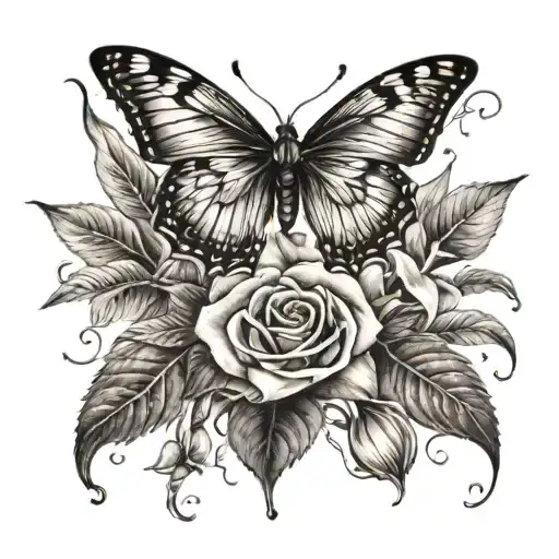 Tree Roses And Lily With Two Butterflys