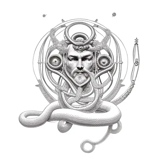 Sagitarius With Crossbowl And Snake On Head