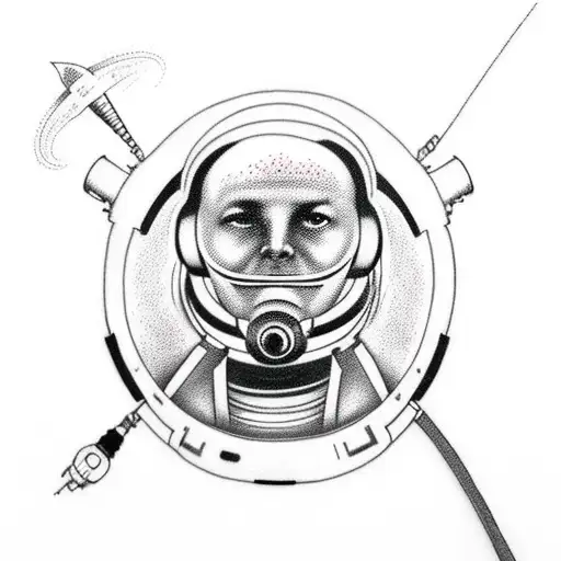 Astronaut With An Oxygen Chord Going To An Earth Above Him