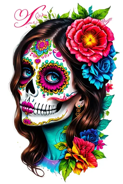 Sugar Skull Girl Realism And Colourful