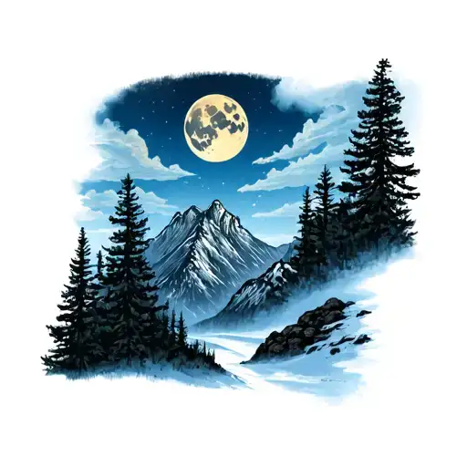 Colorado Mountain Scene With Moonbeam