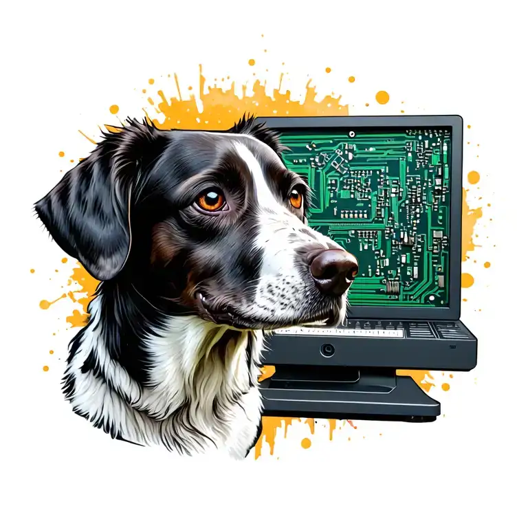 Pointer Dog With Computer Circuit Board