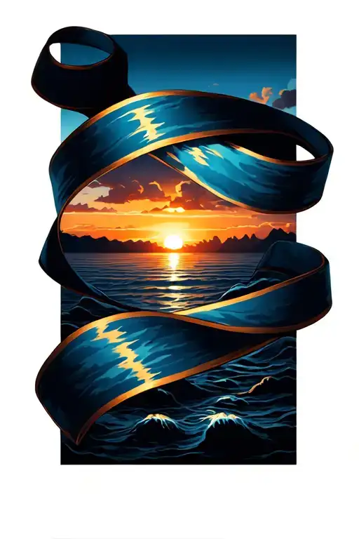 Ribbon Over A Sunset Background