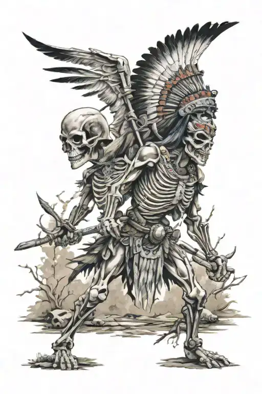 Native American Skeleton Warriors Battle Landscape