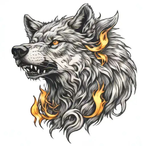 Wolf Head Tattoo Front Face With Flame