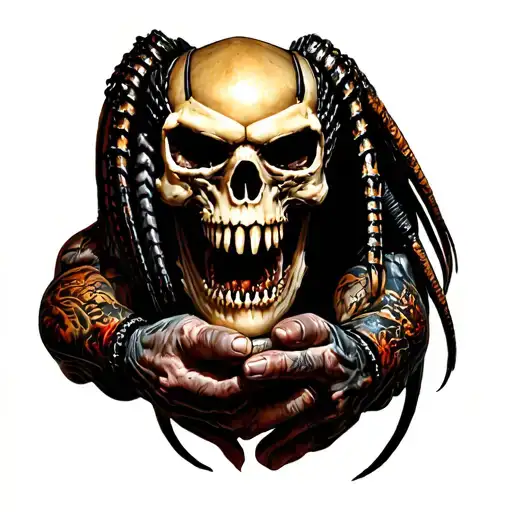 Movie Predator Holding A Skull