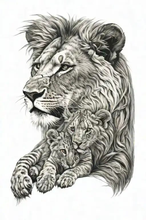 Lion And Cub Surrounded