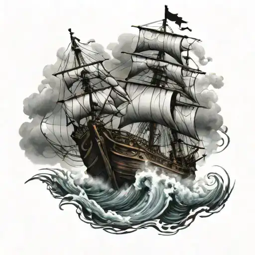 Pirate Ship Sailing Through Stormy