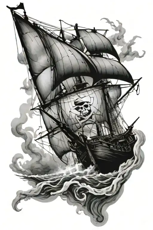 Pirate Ship Sailing Through Stormy
