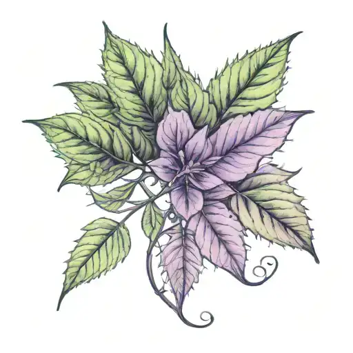A Violet And Weed Leaf Entwined