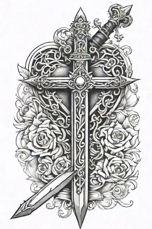 Sword Shaped Like Christian-orthodx Curch Impaling A Heart