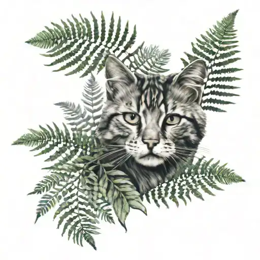 Cat And Fern Leaf