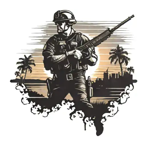 A Police Officer Silhouette With A Backdrop Of The Florida Sunset