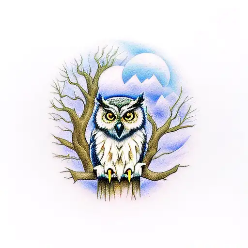 Owl Above Forest With Wolf