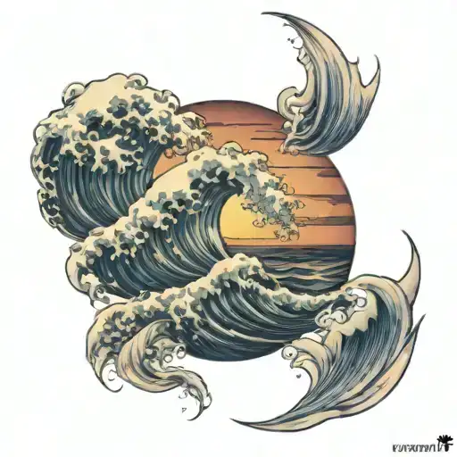 Sea Of Waves With A Sunset