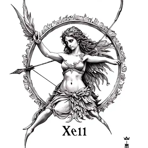 Small Artemis Tattoo With Bow And Arrow And A Roman Numeral One Underneath