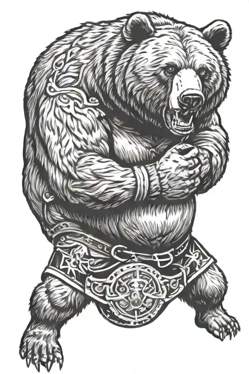 Bear Wrestler Holding Belt