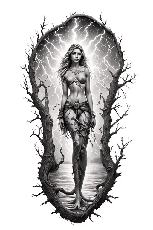 Freya Growing In Tree And Lightining Storm And Belt And Nature