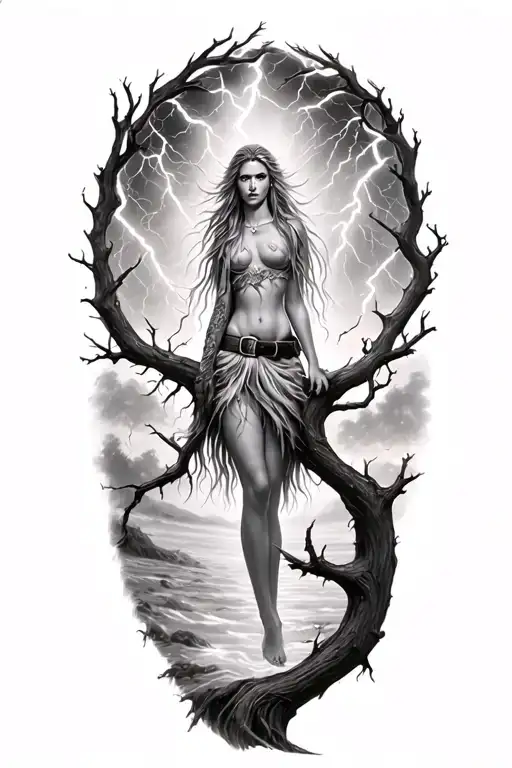 Freya Growing In Tree And Lightining Storm And Belt And Nature