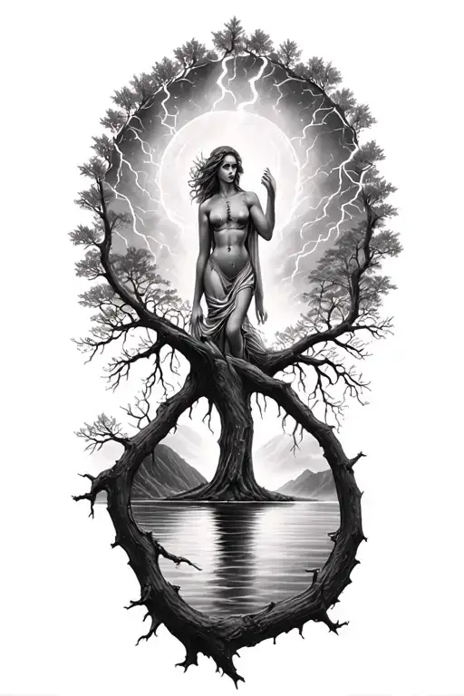 Goddes Growing In Tree And Lightining Storm And Belt And Nature Fjord